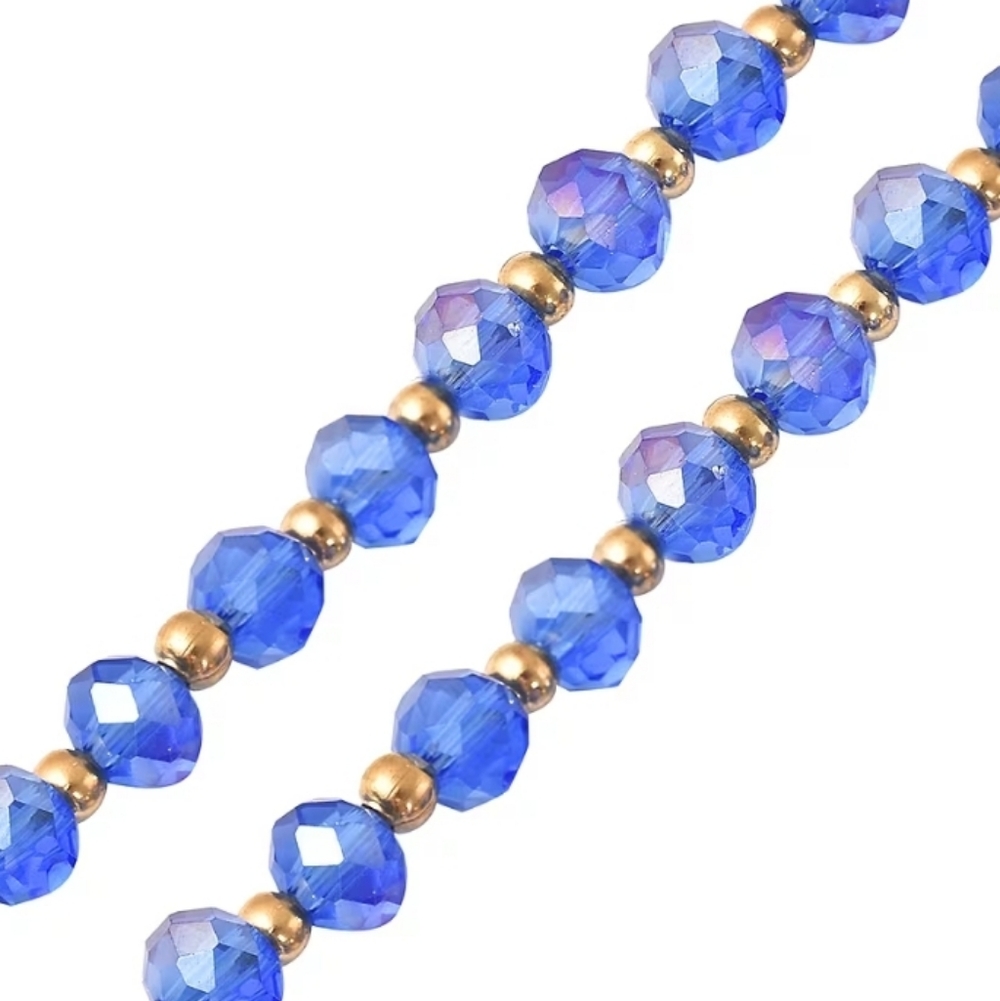 Royal Blue Floral Cat's Eye Teardrop  Crystal Bead Pendant Necklace Goldtone - Picture 6 of 6